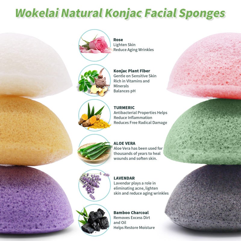 wokelai Konjac Facial Sponges for Cleansing Exfoliating - Konjac Face Sponge for washing Face Body  Organic Natural Cleaning Puff Buff Scrubber for Shower Bath SPA for Babys Men Women - Image 2